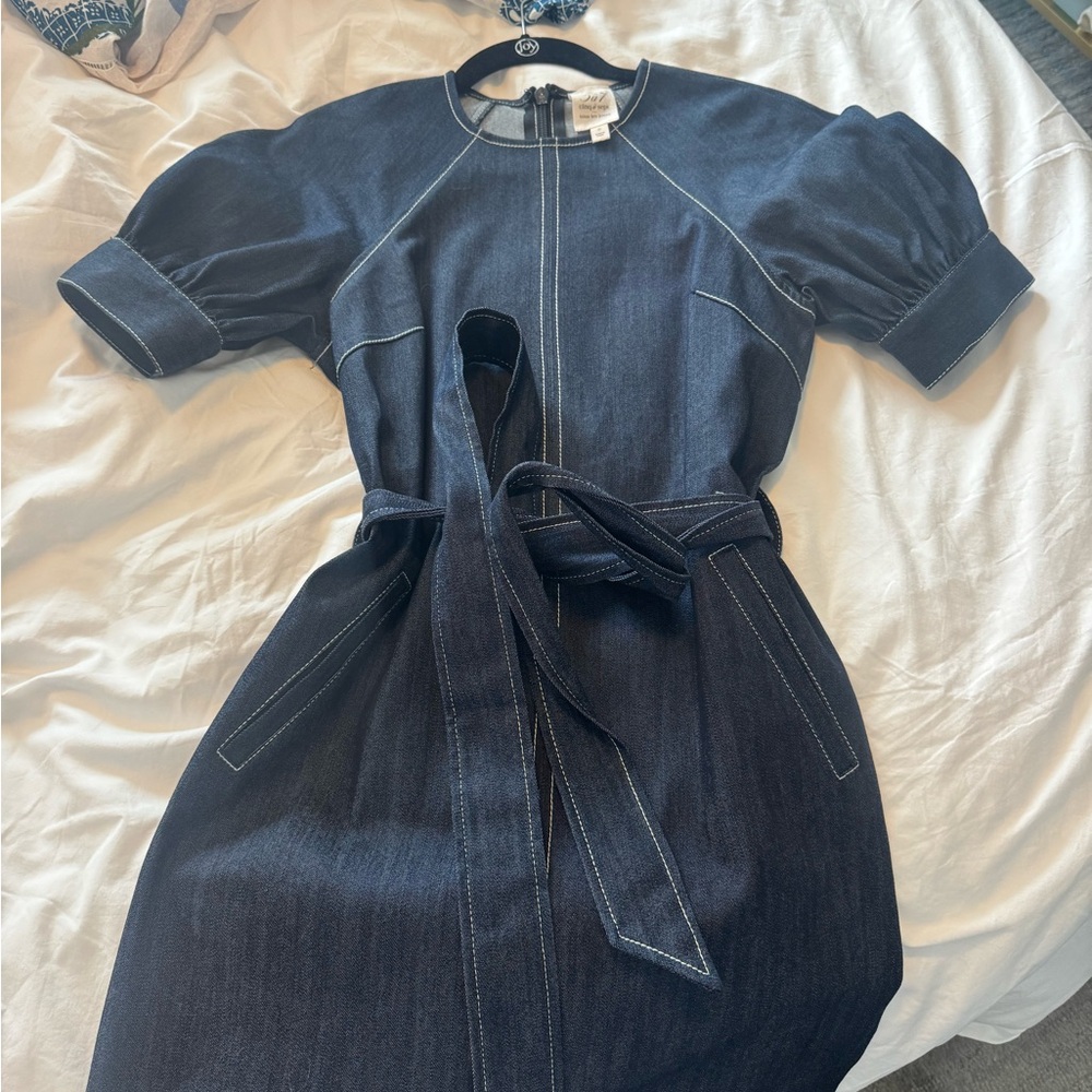 Cinq a Sept Blue Buttoned Tie Front Mini Dress